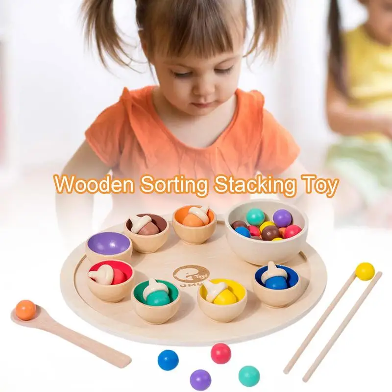 Color Sorting Wooden Balls Matching Toy para crianças, reconhecimento de cores, aprendendo brinquedo para o exterior, escola e casa