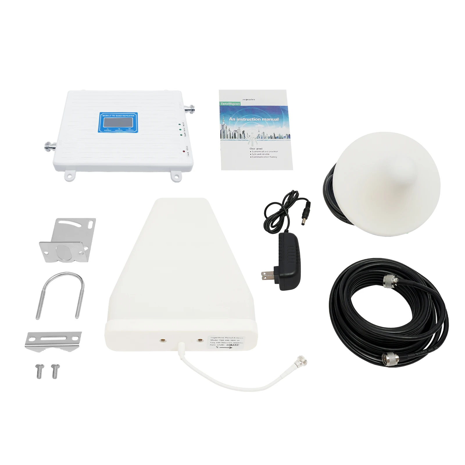 Amplificador de señal de teléfono móvil, repetidor de amplificador móvil para el hogar con adaptador de hasta 900 ㎡, triple banda GSM DCS, 1800/2100/150 MHz, 2G/3G/4G