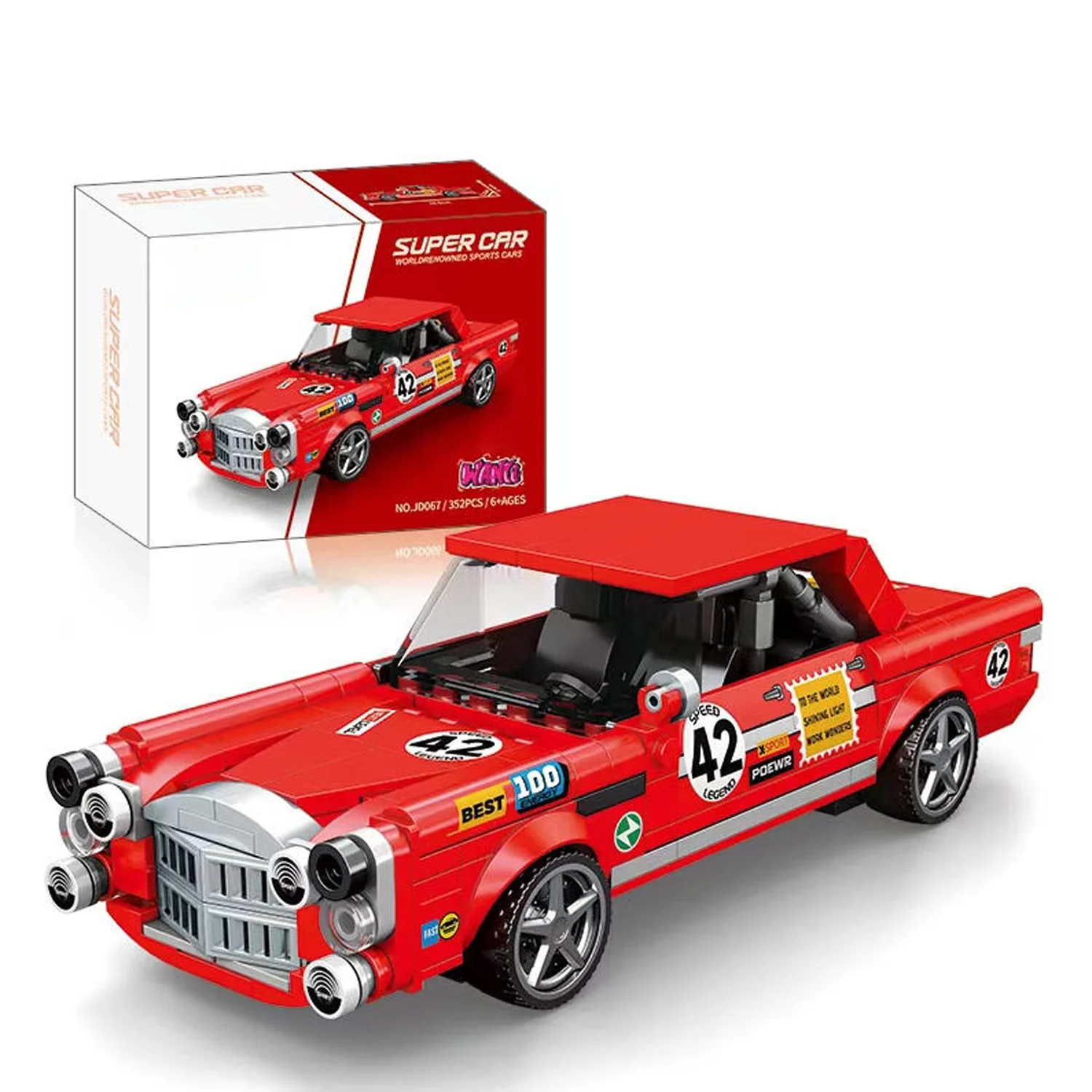 

352 шт. Красный цвет # Набор для сборки винтажного раллийного автомобиля 42, масштаб 1:24, классическая модель гоночного автомобиля, коллекционная модель для демонстрации