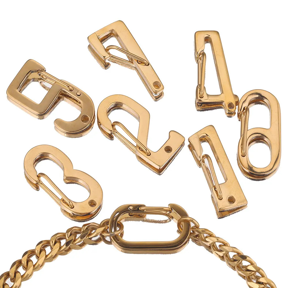 4pcs Stainless Steel Lucky Number Letter Spring Gold Plated Lobster Clasps Hooks Connectors for DIY Jewelry Making Supplies