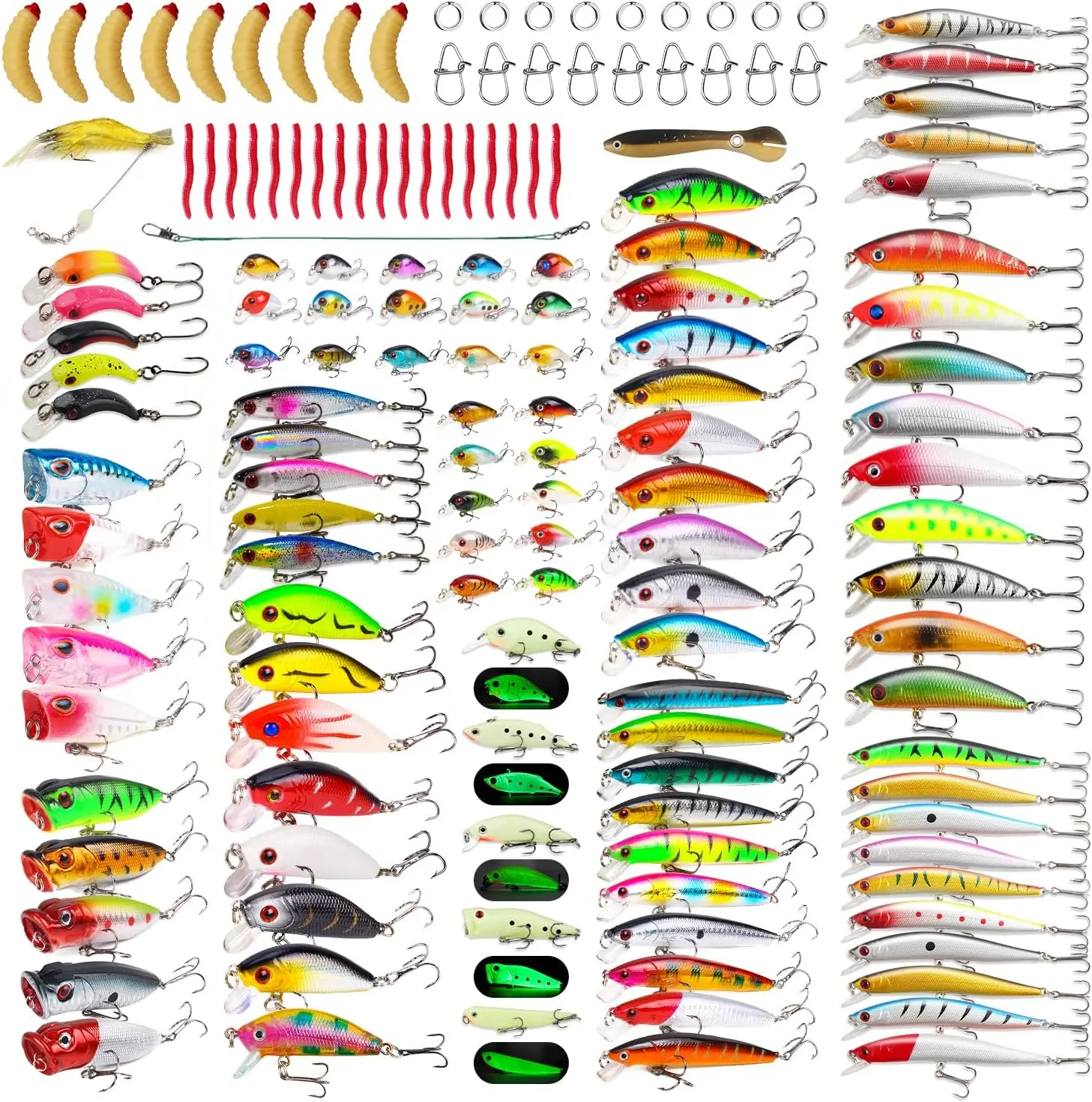 

Complete Fishing Lures Kit with 150 Pieces - Minnow, Popper, Crank Baits for Freshwater & Saltwater