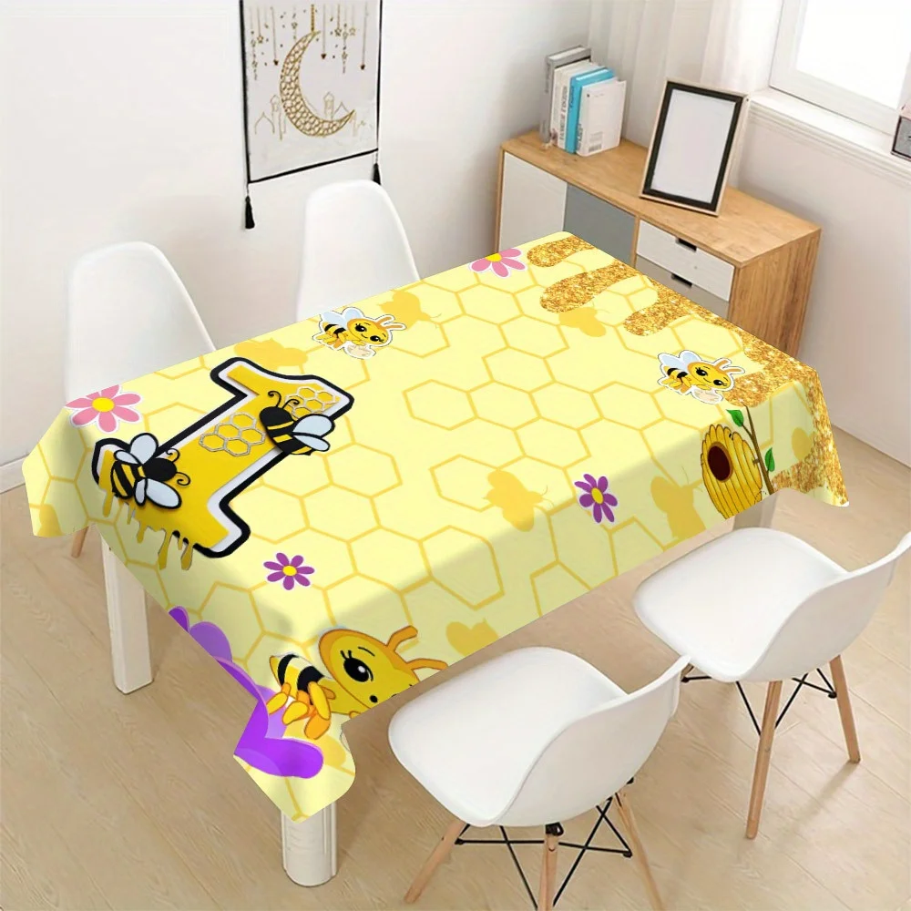 1pc Cute Bee Choice It! With its cartoon-printed modern polyester tablecloth, it is soft and durable.zyc
