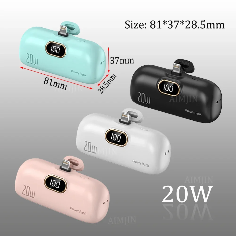 

New Capsule Power Bank Mini Pocket Portable 20W 100000mAh Fast Charging Mobile Power Supply For Apple Phones