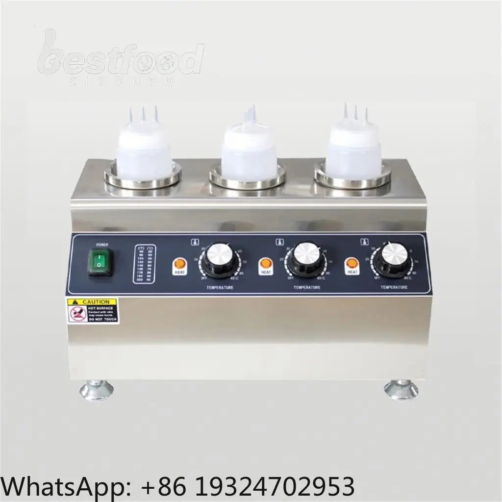 3-Bottle Sauce Warmer New 300W Commercial Mini Hot Chocolate Soy Sauce Filling Spread Warmer Electric Stainless Steel Fruit