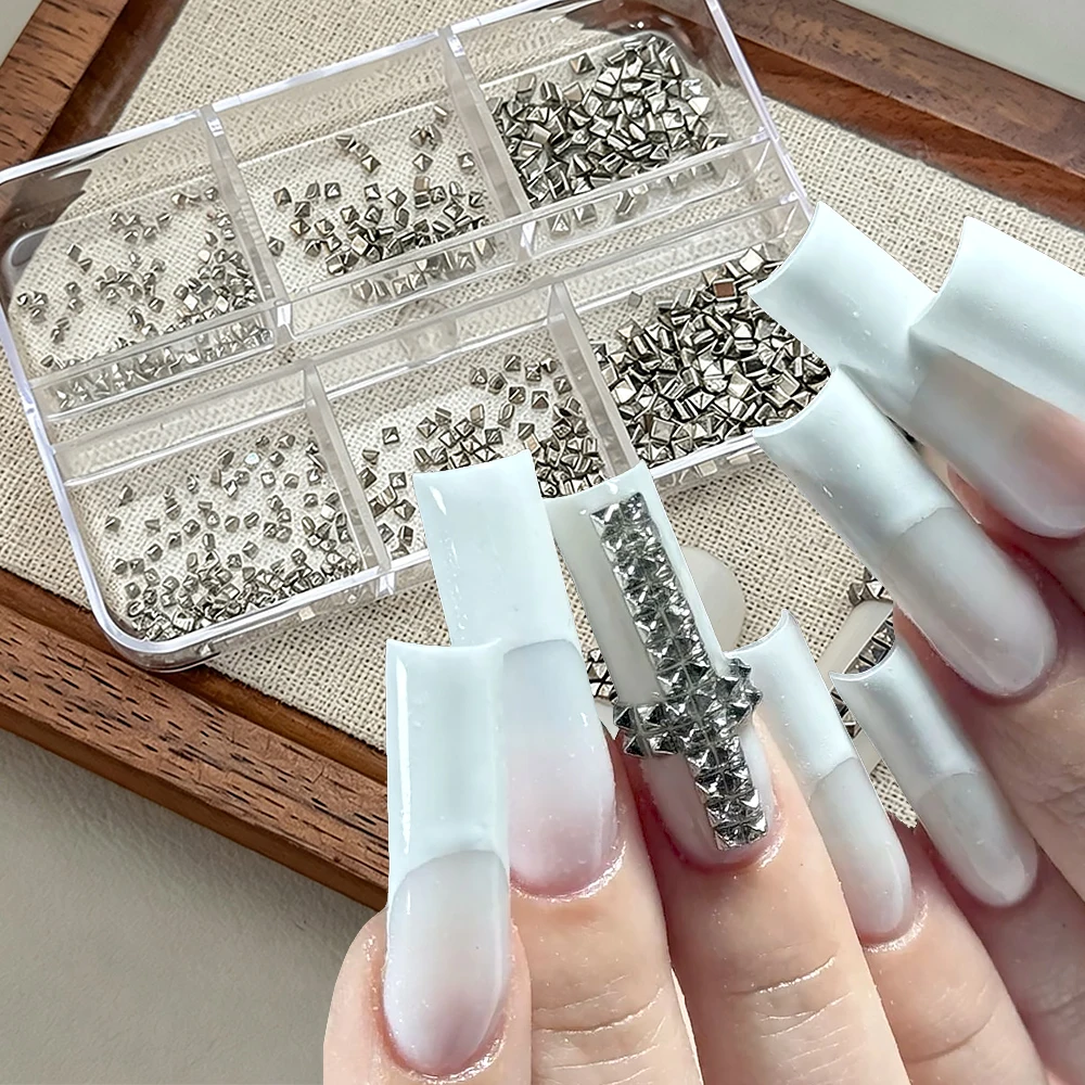 360pcs Silver Alloy Square Rivet Y2K Nail Charms Gun Black Golden Punk Spike Studs Nail Nail Parts Square Cone Rivets 3D Decora