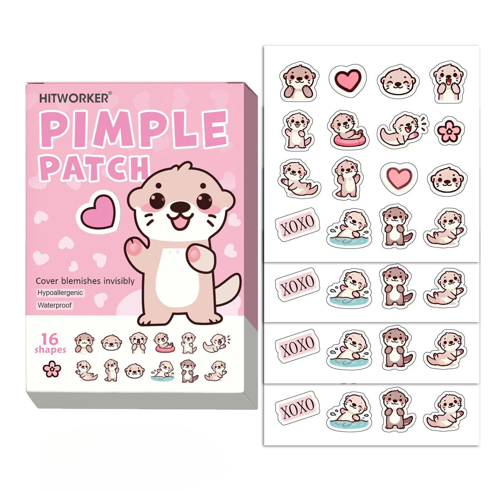 64Pcs Otter Shaped Acne Pimple Patches, Cute Cartoon Hydrocolloid Blemish Stickers, Invisible Spot Cover Patches for Facial Skin