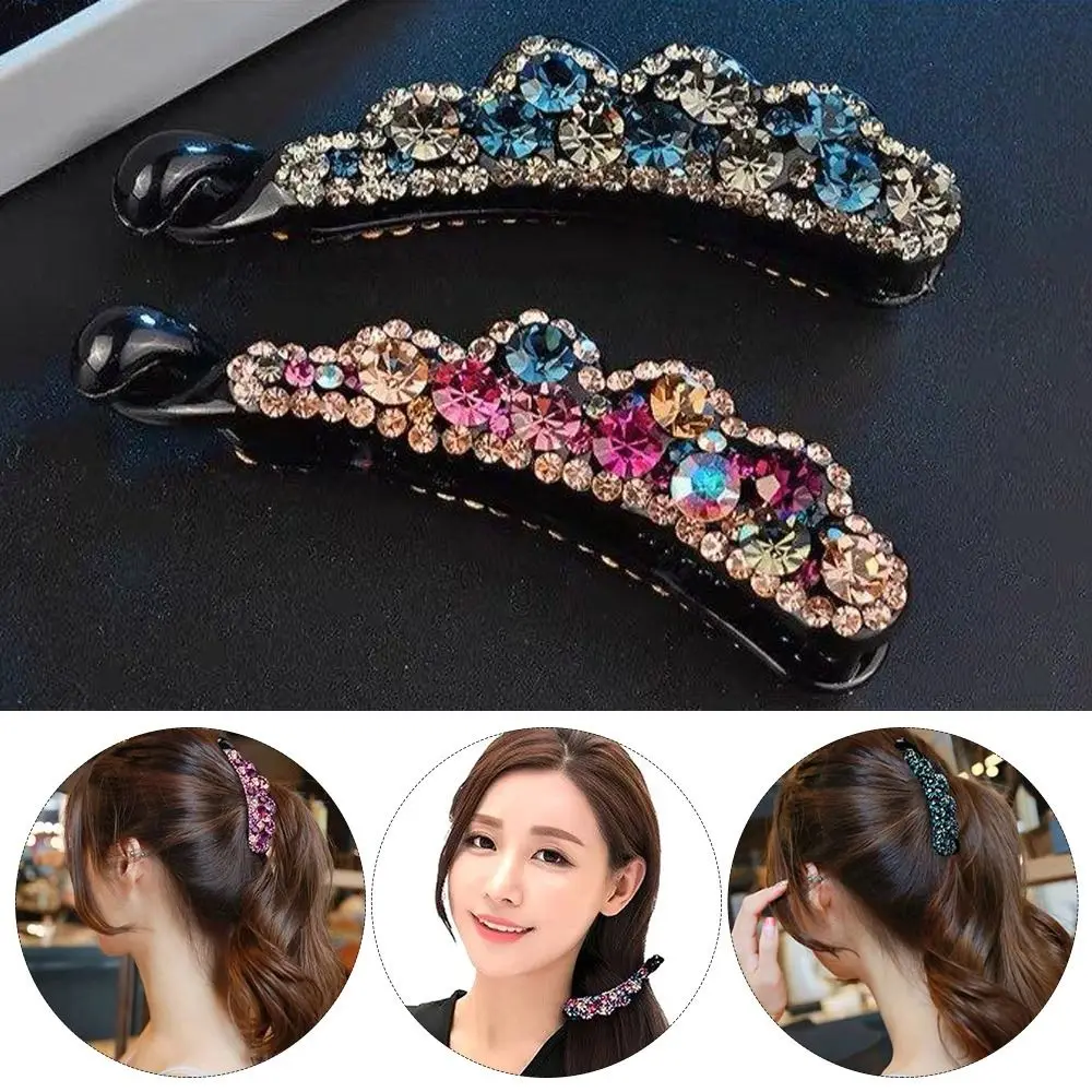 

Casual Rhinestones Banana Clip Party Headress Glitter Korean Style Sweet Hairpins Elegant Crystal Hair Claws For Women Girls