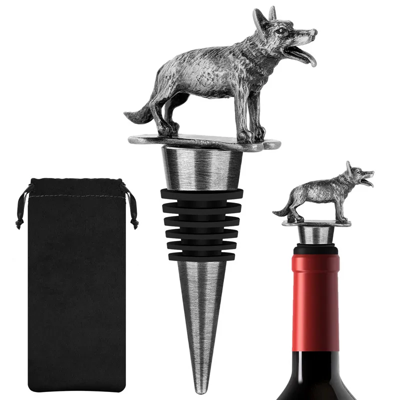 Portable Metal German Shepherd Shape Wine Stopper Bottle Stoppers Champagne Saver Bar Accessory for Home Club Wedding Party