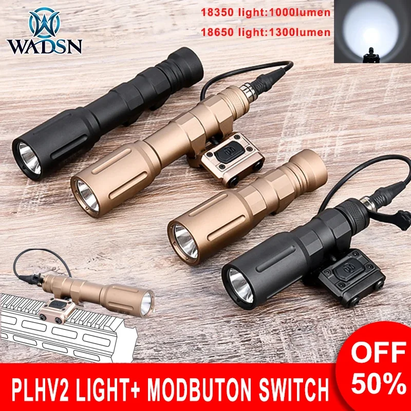 Wadsn Tactical PLH V2 Flashlight ModButton Remote Pressure Switch Suitable for 20mm Rail 1300 Lumens Hunting Weapon Scoutlight