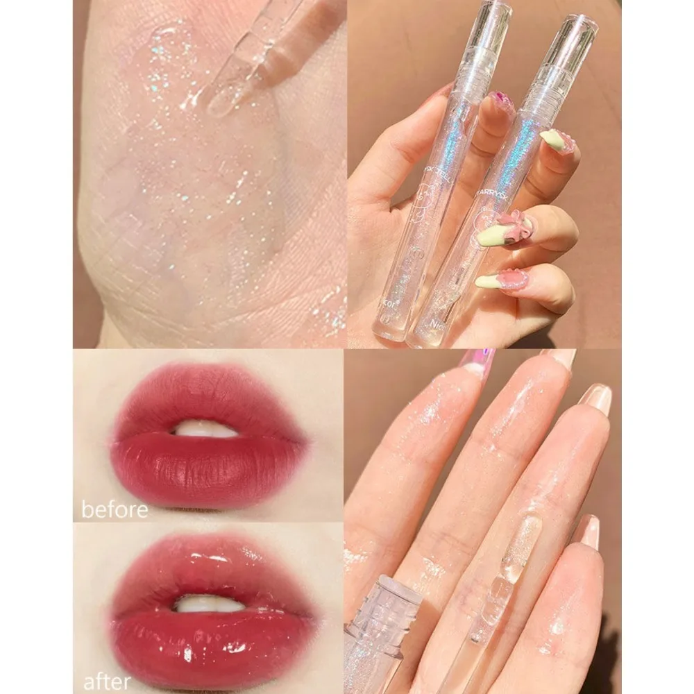 

Cherry Pink Mirror Water Lip Gloss Lip Glaze Transparent Glass Lip Oil Waterproof Liquid Long-lasting Gloss Pearl Lips Glaze