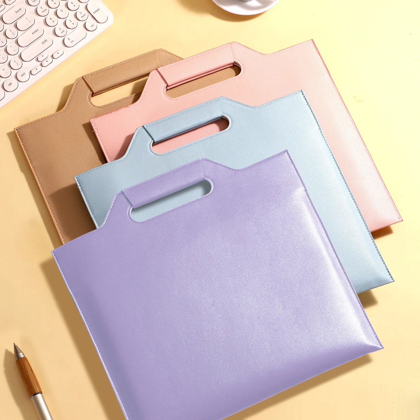 Multicolor PU Leather Handheld Briefcase A4 Large-Capacity File Bag Business Office Document Organizer view 3