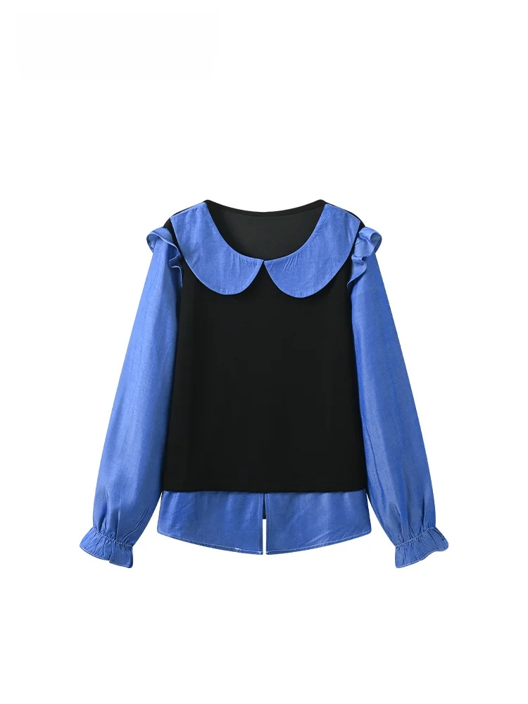 

Cara CLUB Large Size Doll Collar Color Blo Long Sve irt Women Early Autumn New Sle Fat Sister Anti Aging Faion Top