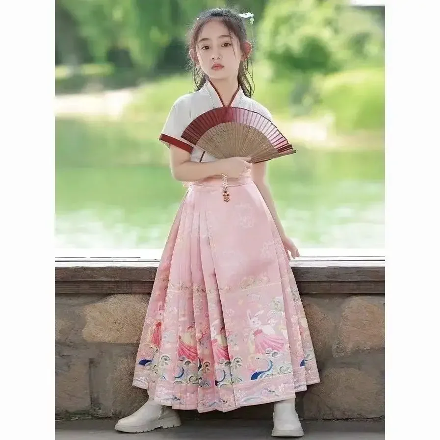 

New Hanfu Women's Children's Wear Chinoiserie Super Fairy Mamianqun Girls' Summer Style Learning from Chang Mid Autumn Princess