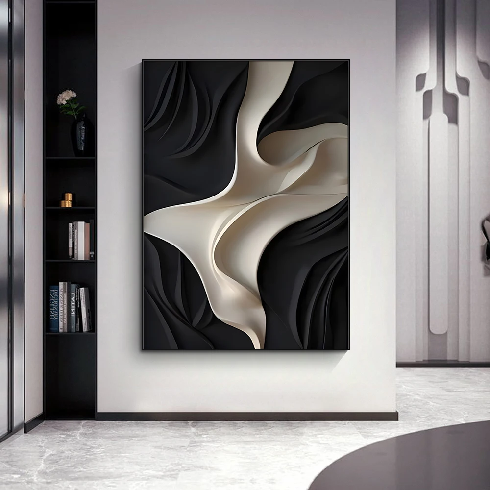 

Simple black and white home decoration sculpture three-dimensional canvas poster living room painting crystal painting