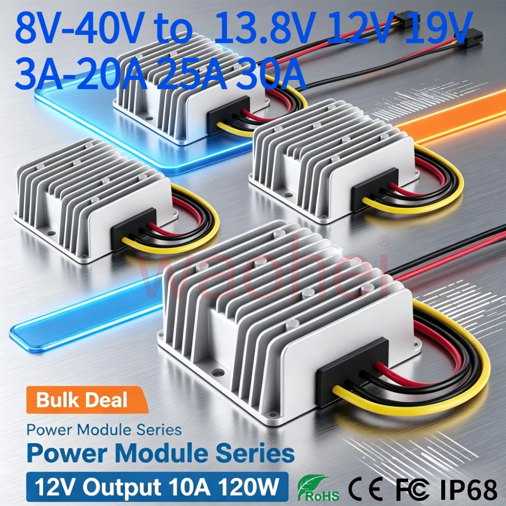 8V-40V to 12V 13.8V 19V 3A 6A 10A 15A 20A 25A 30A DC Power Converter Boost Buck Voltage Stabilizer Regulator LED Solar Car ROHS