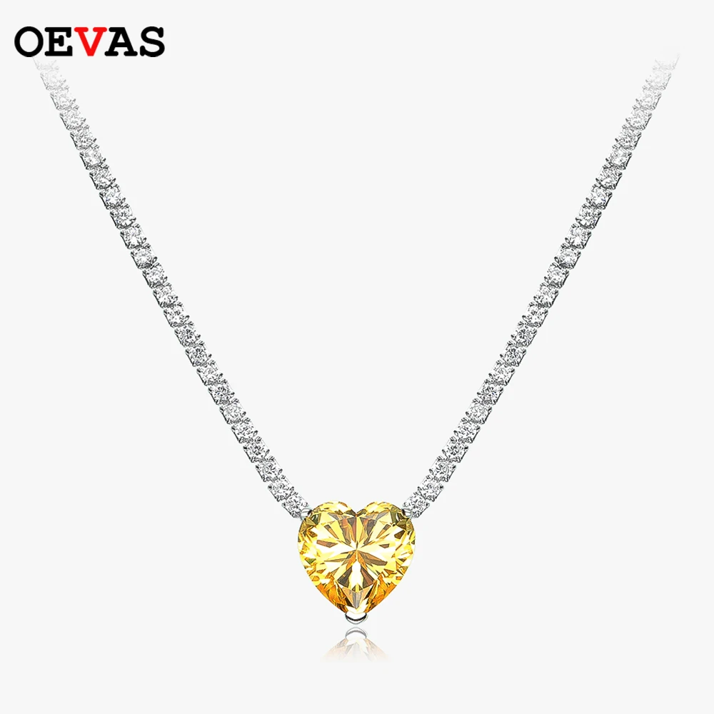 OEVAS 100% 925 Sterling Silver Heart High Carbon Diamond Pendant Necklace For Women Sparkling Wedding Party Fine Jewelry Gift