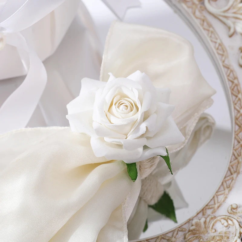 1pc Wedding Decoration Artificial Rose Flower Napkin Ring Faux Rose Napkin Buckles Holder Valentine Day Bridal Shower Decoration