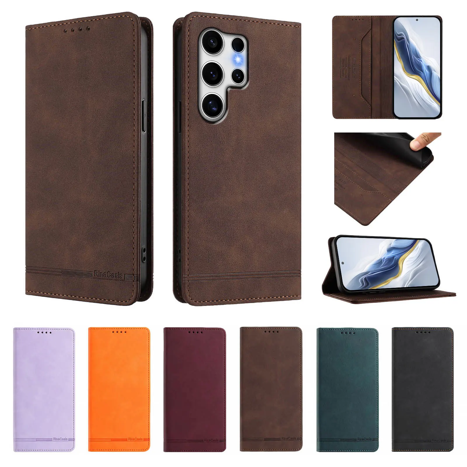 Flip Magnetic Leather Case For Samsung Galaxy S25 S24 S23 S22 Ultra S25 Edge S25 S24 23 22Plus S25 S24 S23 FE Wallet Phone Cover