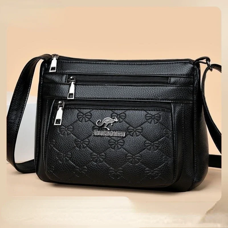 New  Middle-aged Women Mother Mother-in-law Bag Multi-layer Soft Texture Brand Shoulder Crossbody Bag Tide Luxury Design