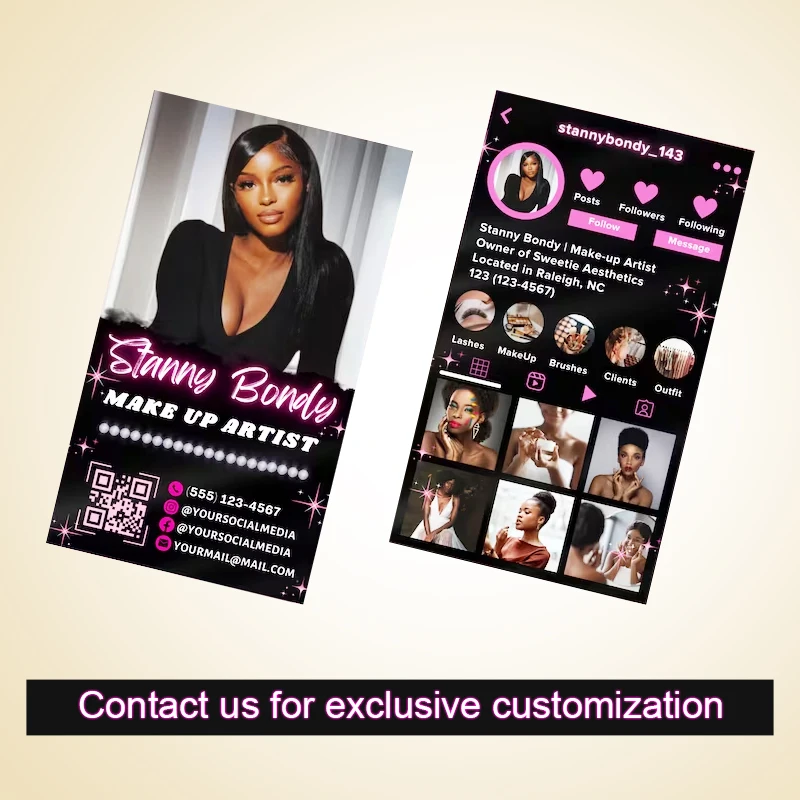 DsgnTouch Glossy Custom Instagram Business Card with QR Code Free Design Template Loyalty Beauty Salon Lash Business Cards