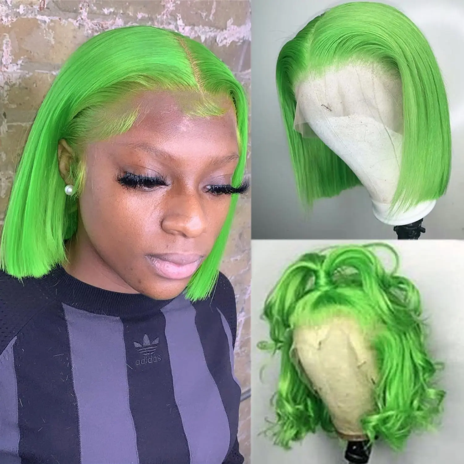 12 Inch Light Green Bob Wig Human Hair Glueless 13x4 HD Transparent Lace Frontal Wig Human Hair Bob Wigs PrePlucked 180% Density