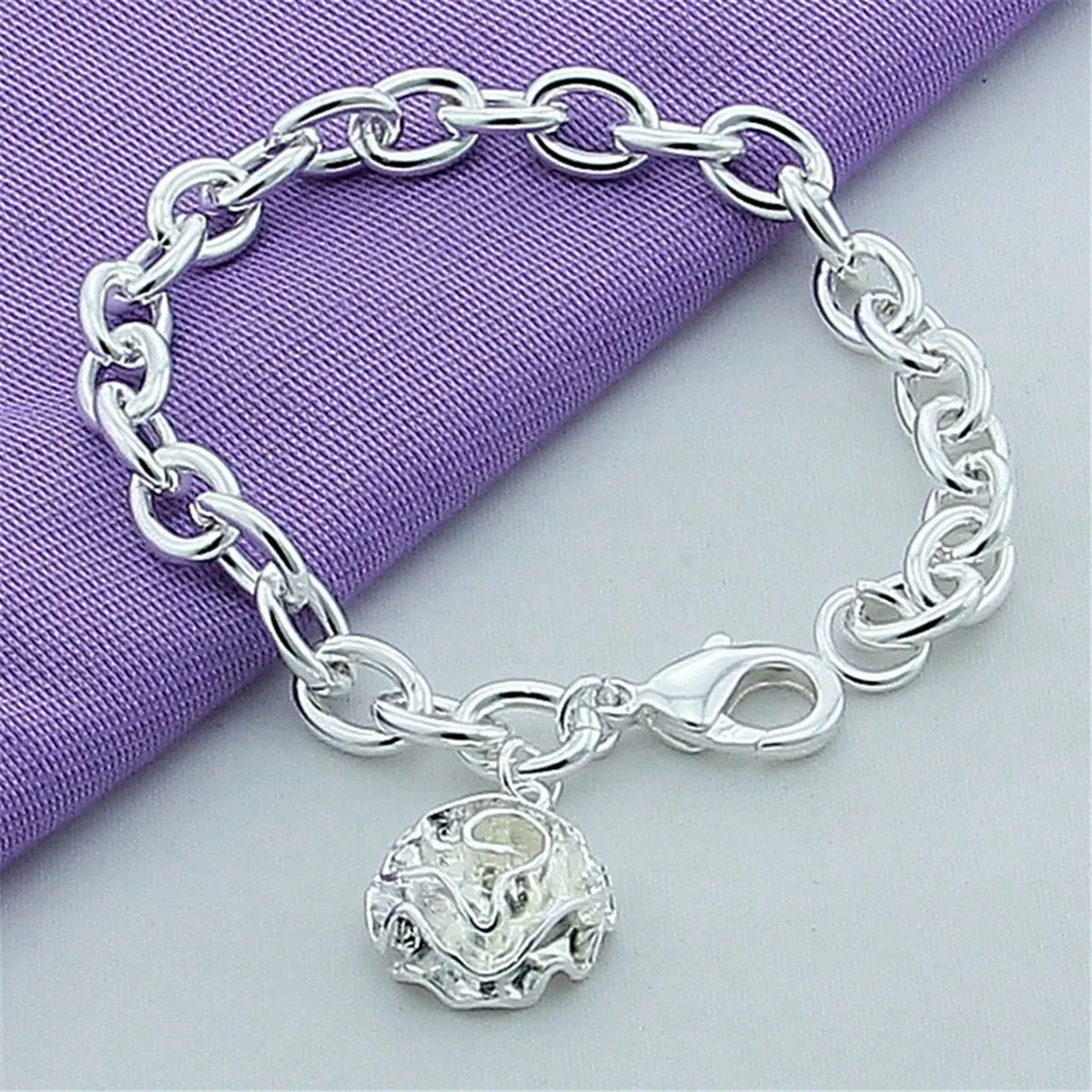 Kubanisches Armband aus 925er-Sterlingsilber mit Rosenblüten, schlichtes modisches Damen-Armband, Geburtstagsfeier, Hochzeitstag, Schmuck, Geschenk