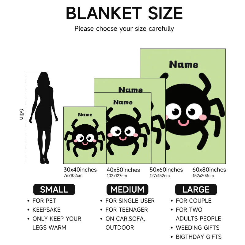 اسم مخصص بطانية صوف عنكبوت لطيف، مناسبة للأريكة والسرير والهالوين وأعياد الميلاد وهدايا الأطفال. #6