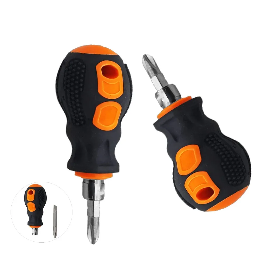 Stubby Screwdriver, 2 in 1 Short Magnetic Screwdriver With Phillips Head and Flat Head, Small Pocket Screwdriver