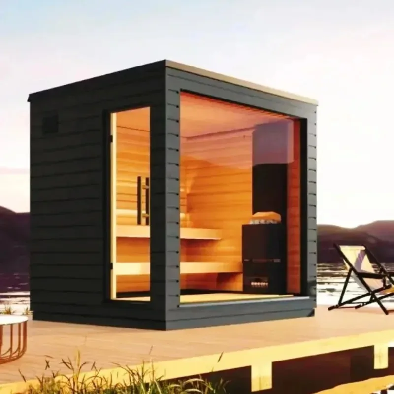 High-quality Traditional Wood Outdoor Double Sauna with Wet and Dry Steam Modern Design and Control Panels