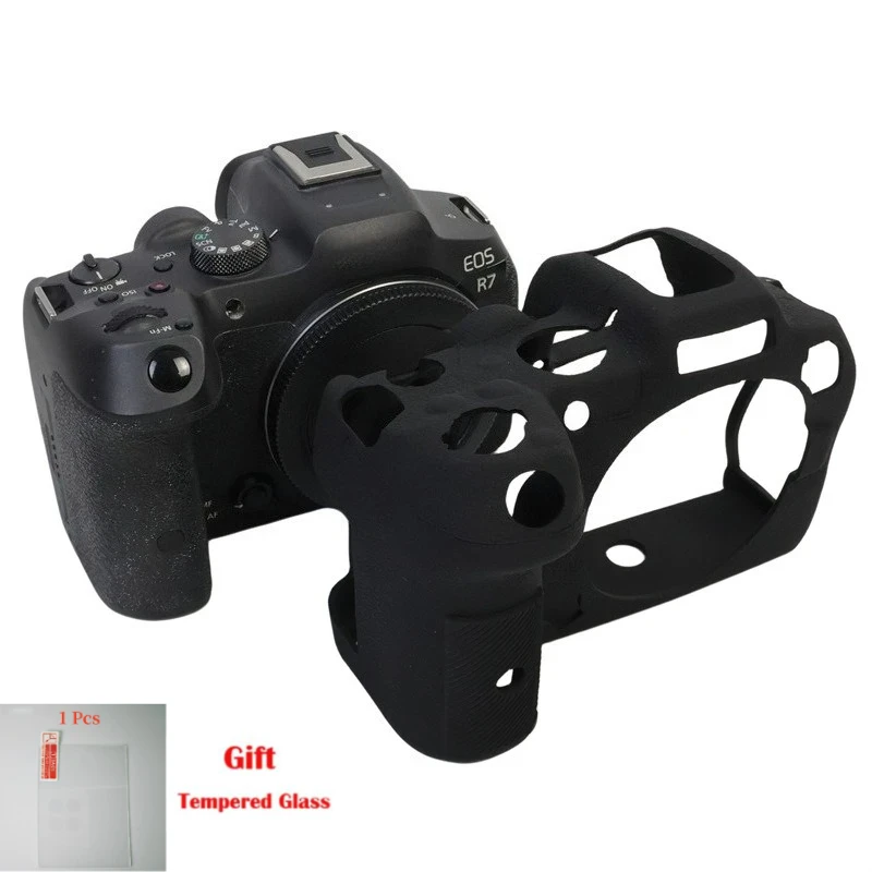 For Canon EOS R7 Mirrorless cameras EOS R7 Soft Rubber Silicone Armor Skin Camera Bag Protective case + 1PCS Free Tempered Film