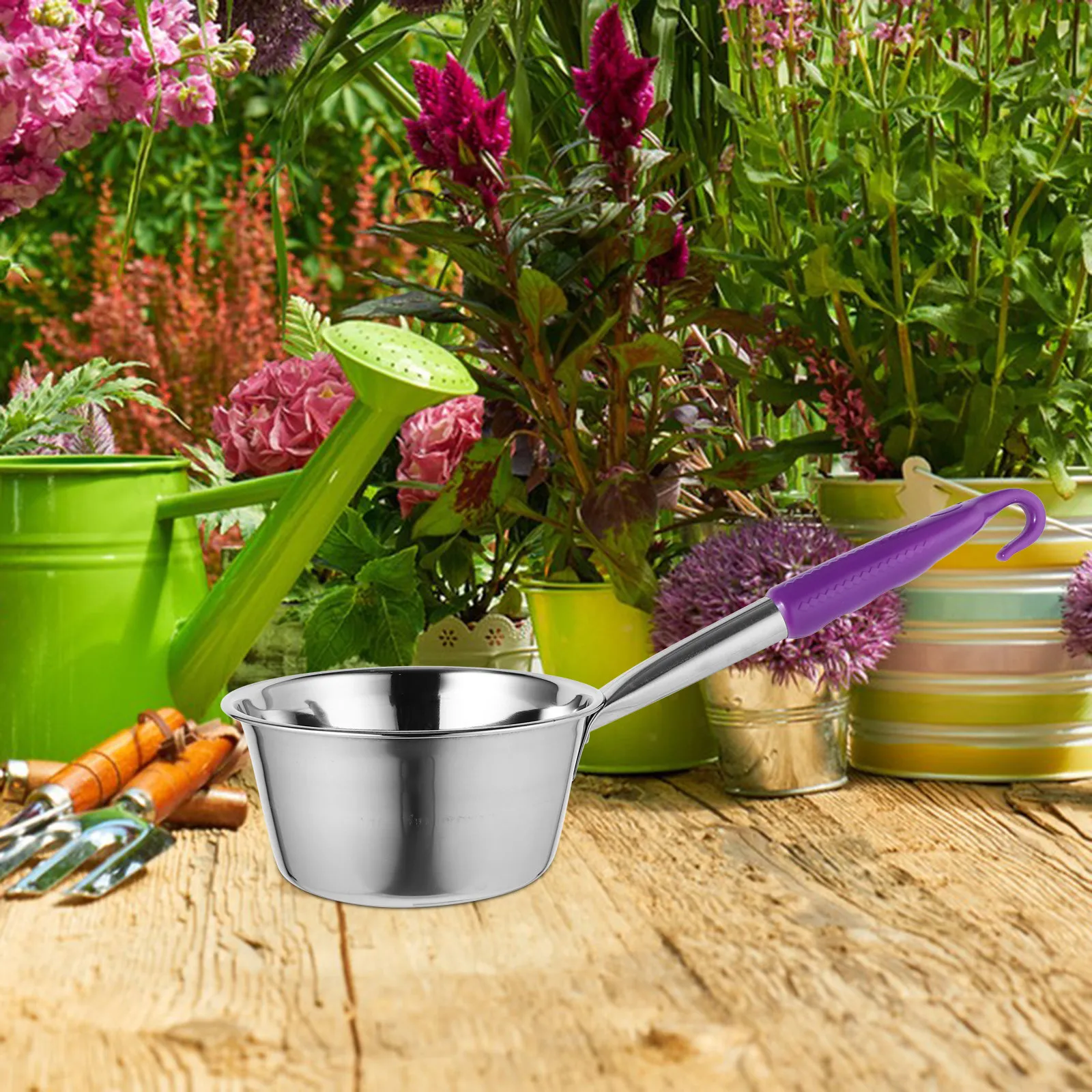 

Portable Stainless Steel Water Ladle Thickened Handle with Hook End for Camping Hiking Outdoor Use Ladle Kitchen Water Scoop