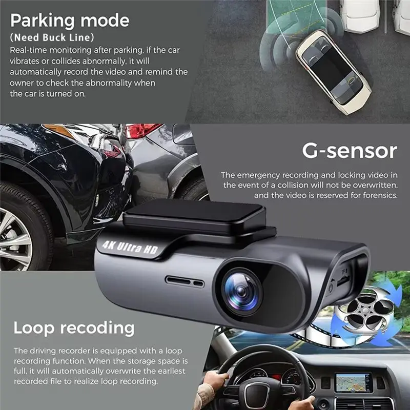 B24B Night Vision Monitor 4K Dash Cam WIFI Car DVR Camera Video Drive Recorder Dashcam Registrar Black Box 24 Hours