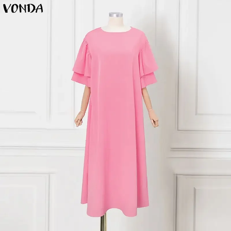 VONDA Elegant Party Women Summer Dress Half Sleeve Plus Size Dresses Ruffle Sleeve OL Work Vestidos Long Maxi Dress Streetwear 5