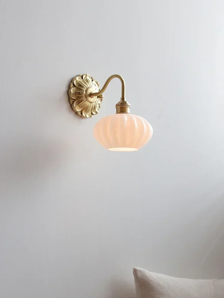 Nordic Modern LED Wall Lamps Sconce Copper Ceramic Lampshade Living Room Bathroom Mirror Light Applique Murale Luminaria