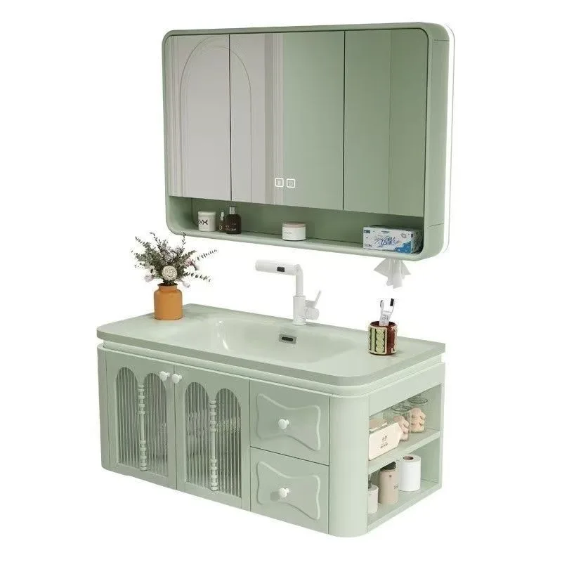 French Oak Bathroom Cabinet Cream Wash Ceramic Integrated Toilet Bathroom Washbasin, Washbasin Combination Floor