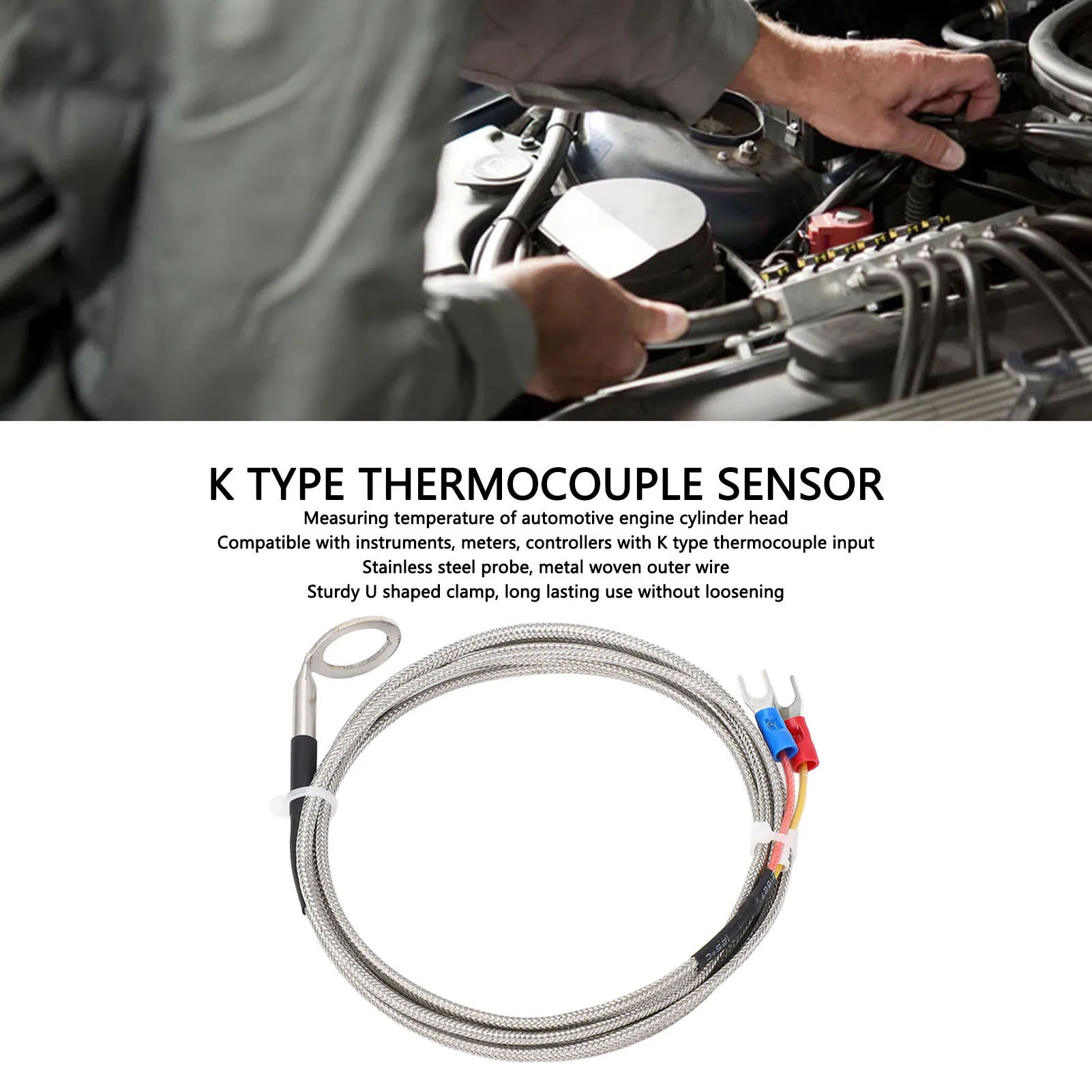 K Type Temperature Sensor Thermocouple Sensor Stainless Steel for Automotive Engine CHT Measurement with 14mm ID Washer image 4