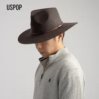 USPOP Fashion Vintage Brown Wool Fedora Hat with Belt for Women Men Autumn Winter Unisex Wide Brim Warm Felt Hat - Image 4