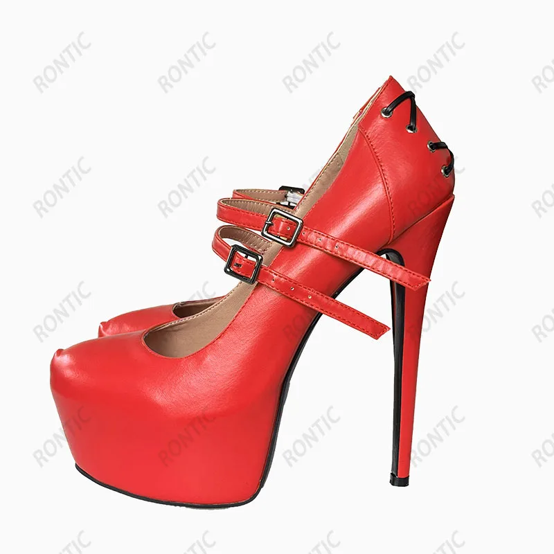 Rontic New Women Platform Pumps Sexy Stiletto Heels Round Toe Gorgeous Fuchsia Blue Orange Red Dress Shoes Women US Size 5-20 view 5