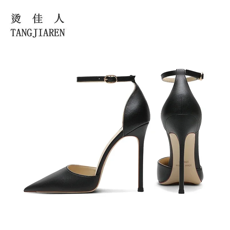 2024 Summer New One line Black High Heel Shoes Women\'s Thin Heels Sexy Hollow Single Shoes Fashion Baotou Sandals