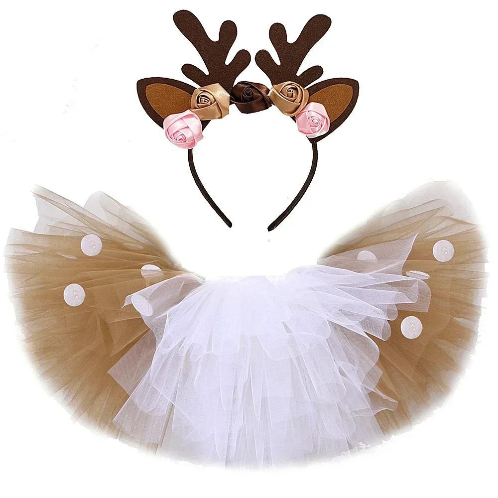 

Girls Deer Tutu Skirt Outfit Fluffy Child Party Dance Tutu Tulle Skirts for Girls Halloween Christmas Elk Reindeer Costume