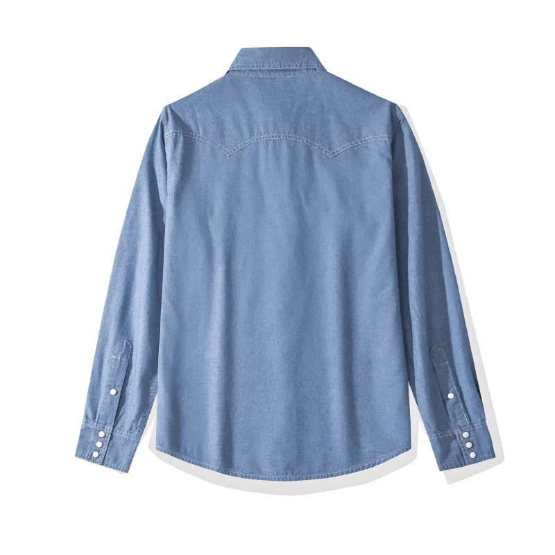 OKONKWO Jugend-Chambray-Oxford-Langarmhemd im europäischen Stil, Outdoor, Trekking, Klettern, Reisen, Sport, Western-Bluse, Arbeitskleidung – Detail 15