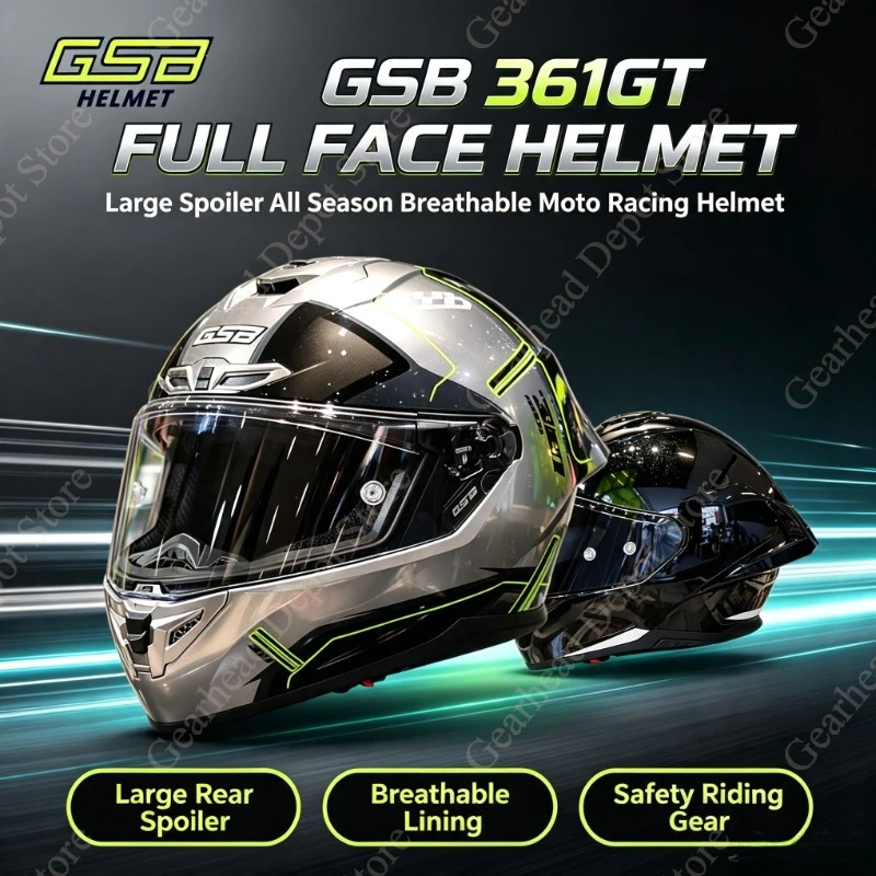 GSB 361GT Men Women Full Face Motorcycle Helmet Large Spoiler Personality Racing Helmet Summer Breathable All Season Safety Gear