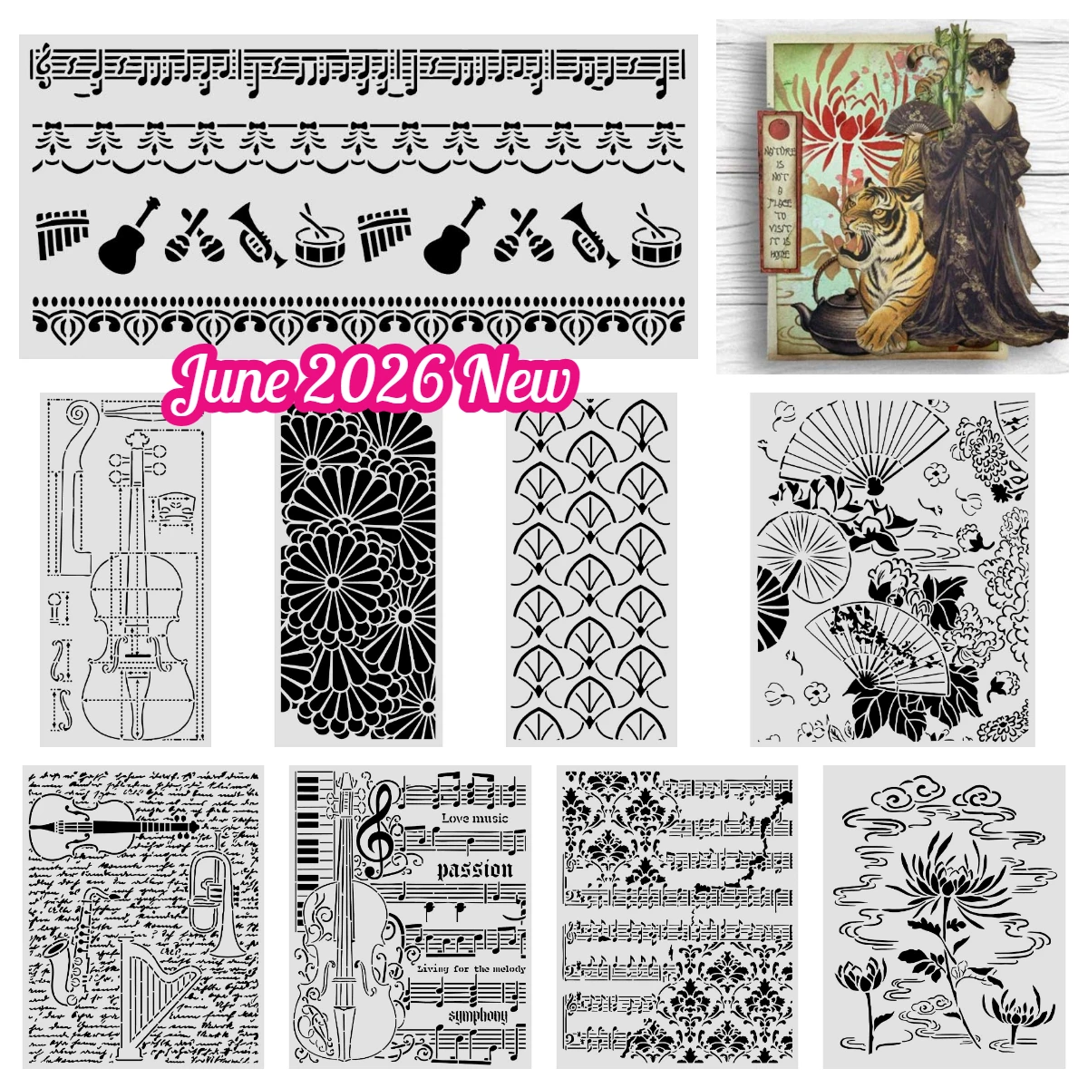 Plantillas con Patrones Florales, Partituras de Violín y Bordes de Sinfonía para Álbumes de Fotos, Scrapbooks, Calendarios y Diarios Hechos a Mano, Novedad de Junio de 2026