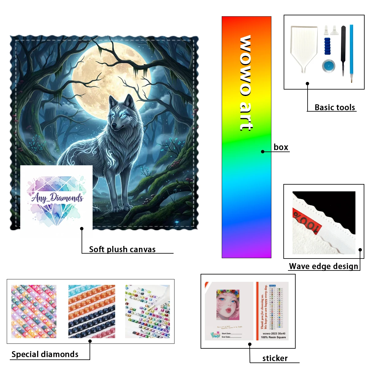 

【ANY_ Diamond Art】A lone Wolf under the moon Crystal AB Rhinestone FD Rhinestone Perfect Resin Diamond