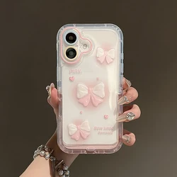 Pink Bow Moon Stars Bracket Phone Case For iPhone 17 Pro Max 16 15 14 13 Clear Shokcproof Back Cover With Folded Holder Stand
