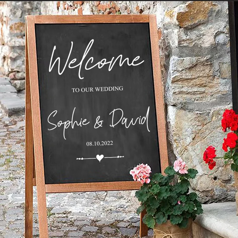 

Custom Wedding Vinyl Stickers Welcome Wedding Sign Personalized Name Date Decals with Heart Ceremony Decoration Arts Mural