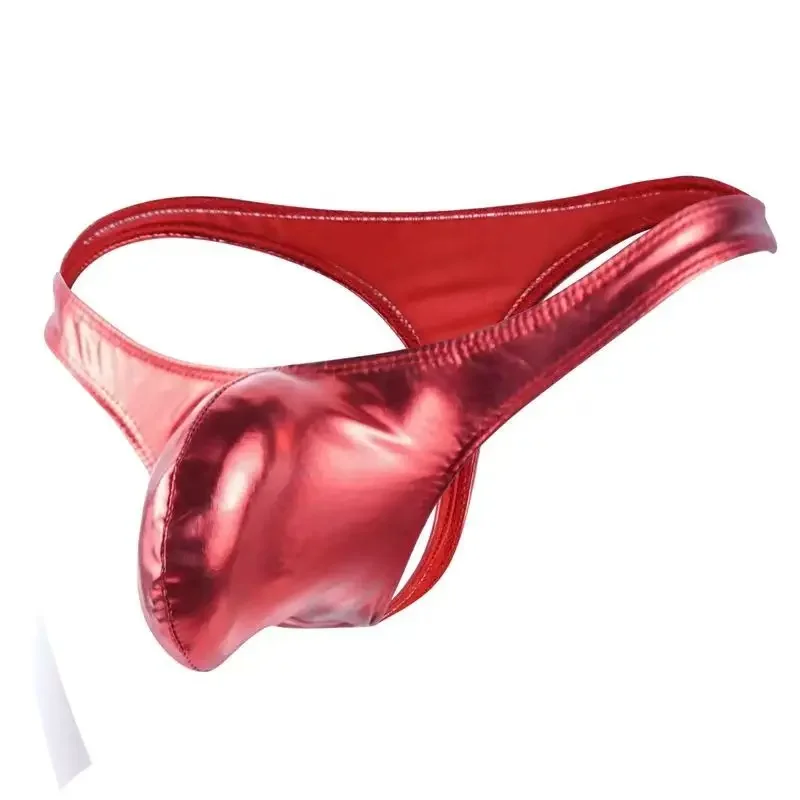 Men's Sexy Gay Thong Underwear Shorts Patent Leather Bare Buttocks Underpants with Pouch G-String Majtki for Men