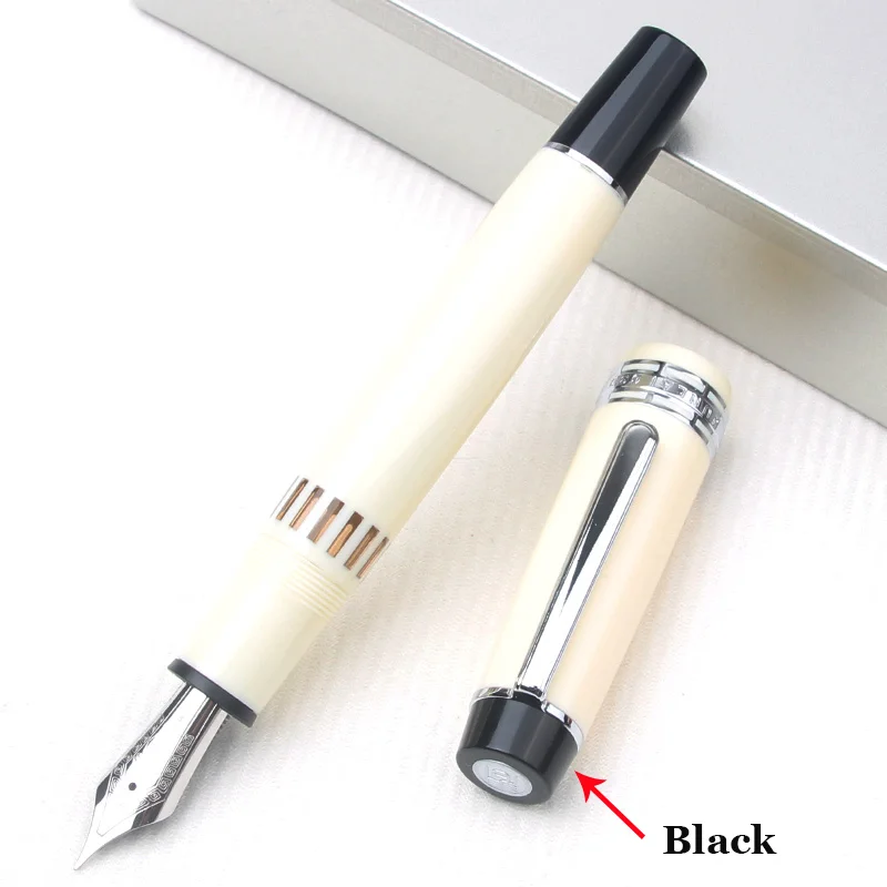 

Yongsheng 630 Ivory White Resin Piston Fountain Pen Black Cap No.8 Iraurita Nib Silver Clip Balanced Body Student Writing Pen