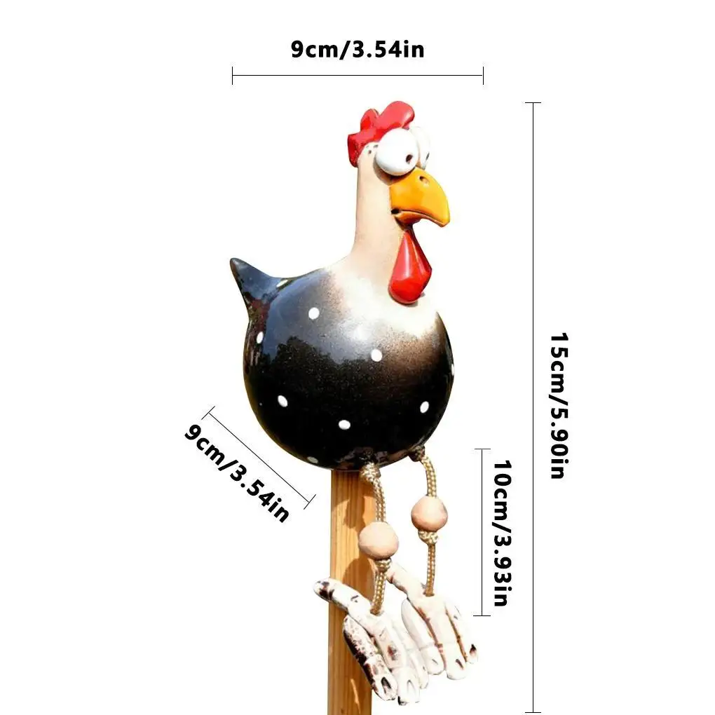 

New Funny Big Eyed Chicken Long Foot Resin Crafts Statues Wooden Stake Decoration Hen Sculptures Garden Fence Art Supplies