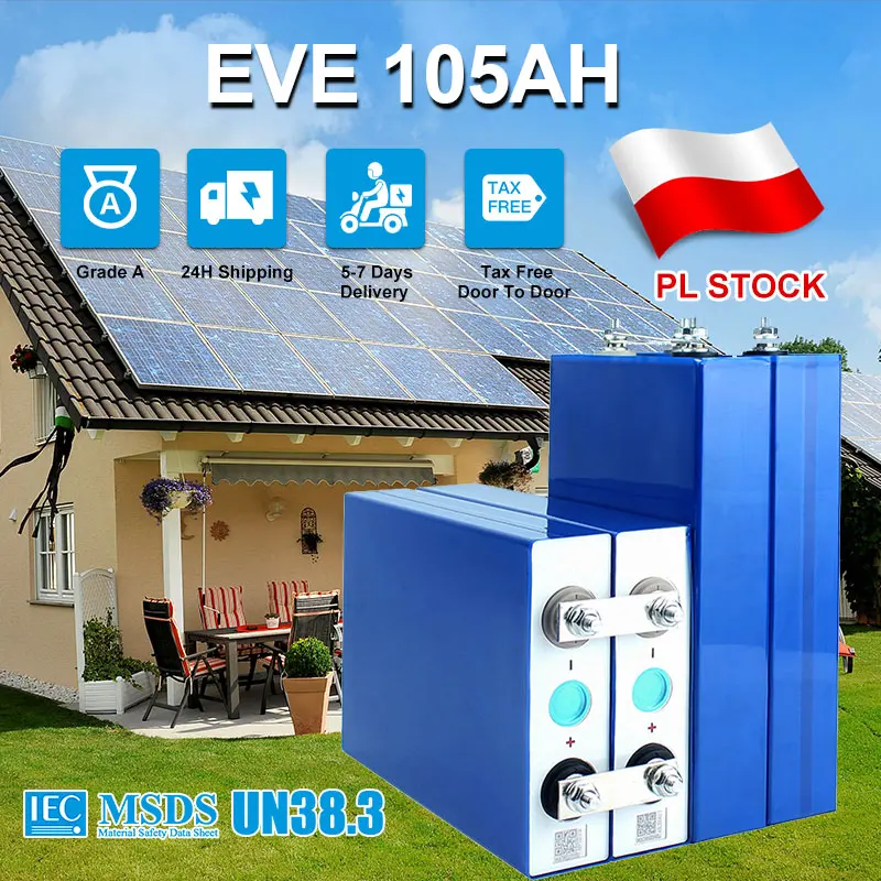 

Poland Lifepo4 Battery EVE105AH 12V 24V 48V Grade A+ Lithium Iron Phospha Rechargeable Batteries RV EV Solar Energy storage